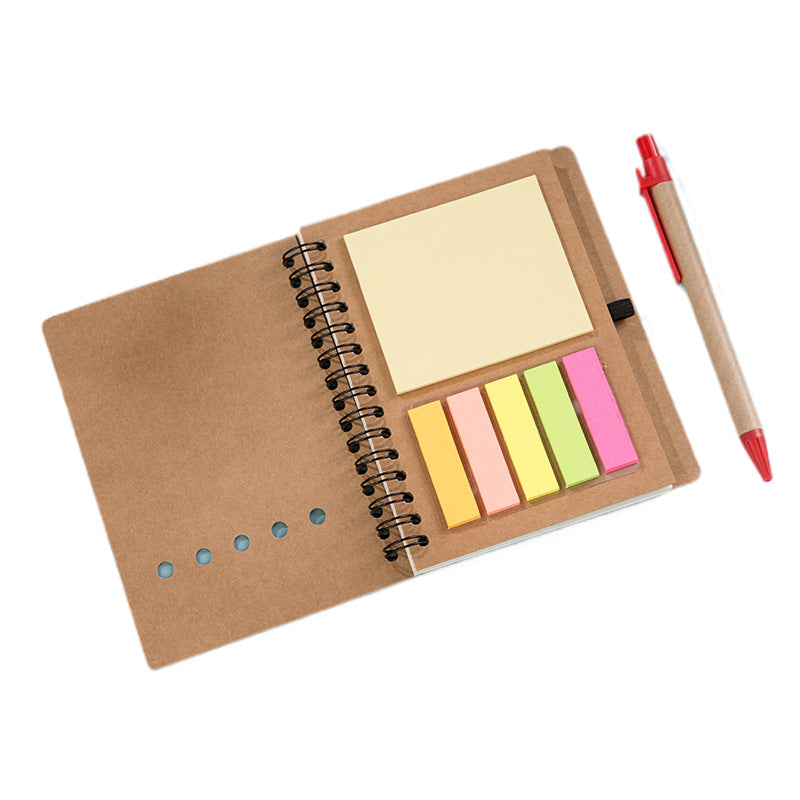 Eco-Friendly Kraft Paper Spiral Notebook with Integrated Sticky Notes