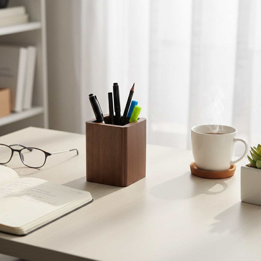 Solid Walnut Wood Minimalist Desktop Organizer