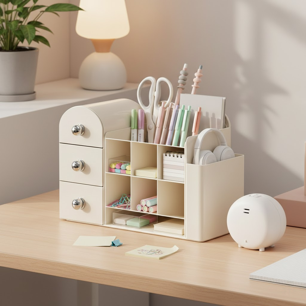 Multi-Functional Desktop Organizer with Integrated Drawer System