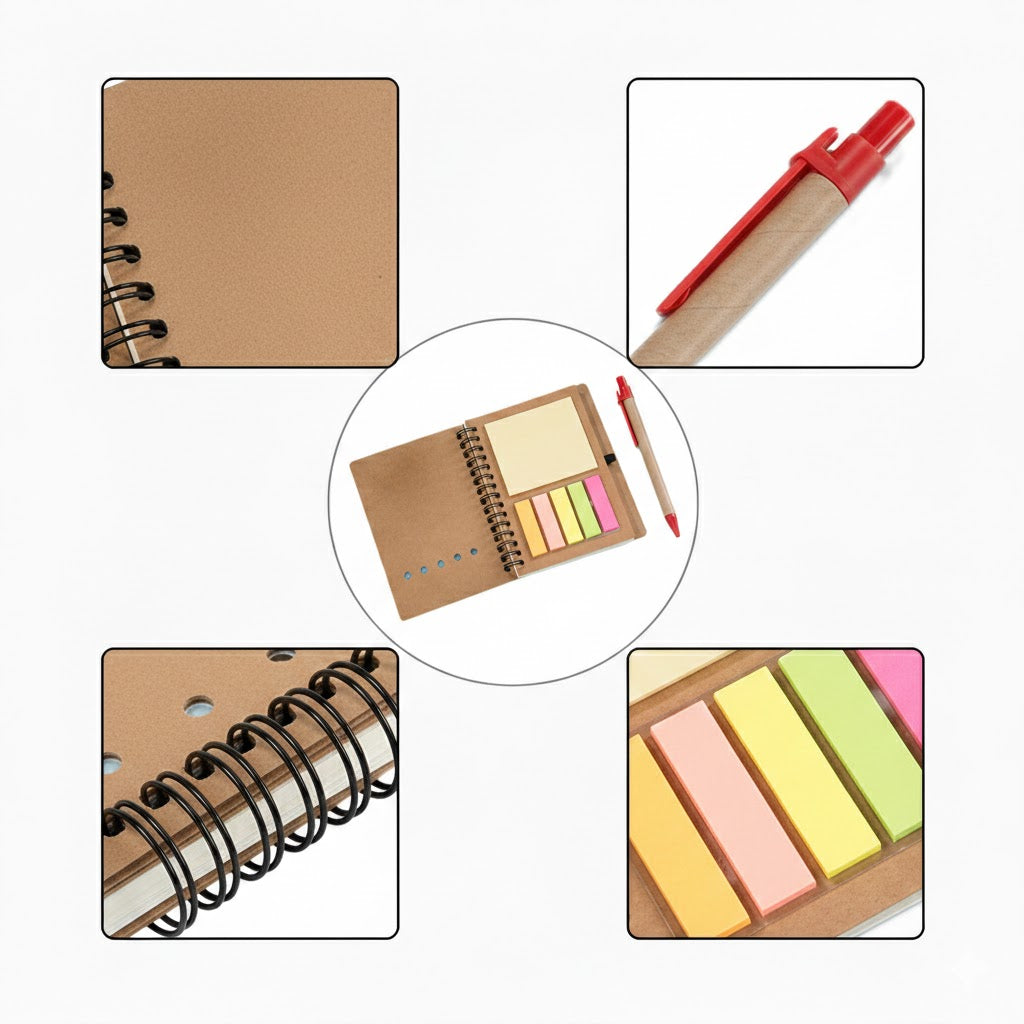 Eco-Friendly Kraft Paper Spiral Notebook with Integrated Sticky Notes