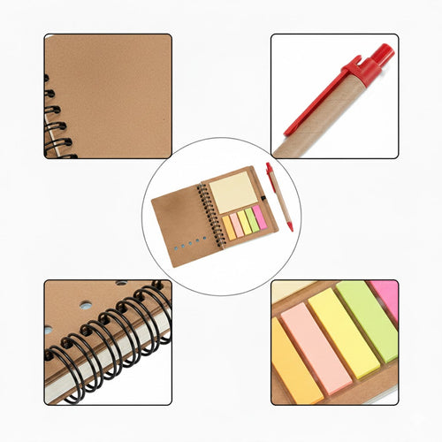 Eco-Friendly Kraft Paper Spiral Notebook with Integrated Sticky Notes