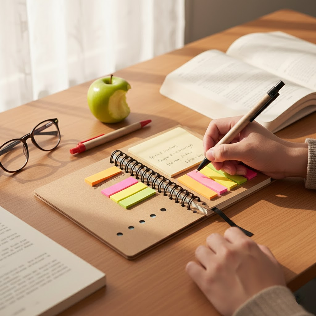 Eco-Friendly Kraft Paper Spiral Notebook with Integrated Sticky Notes